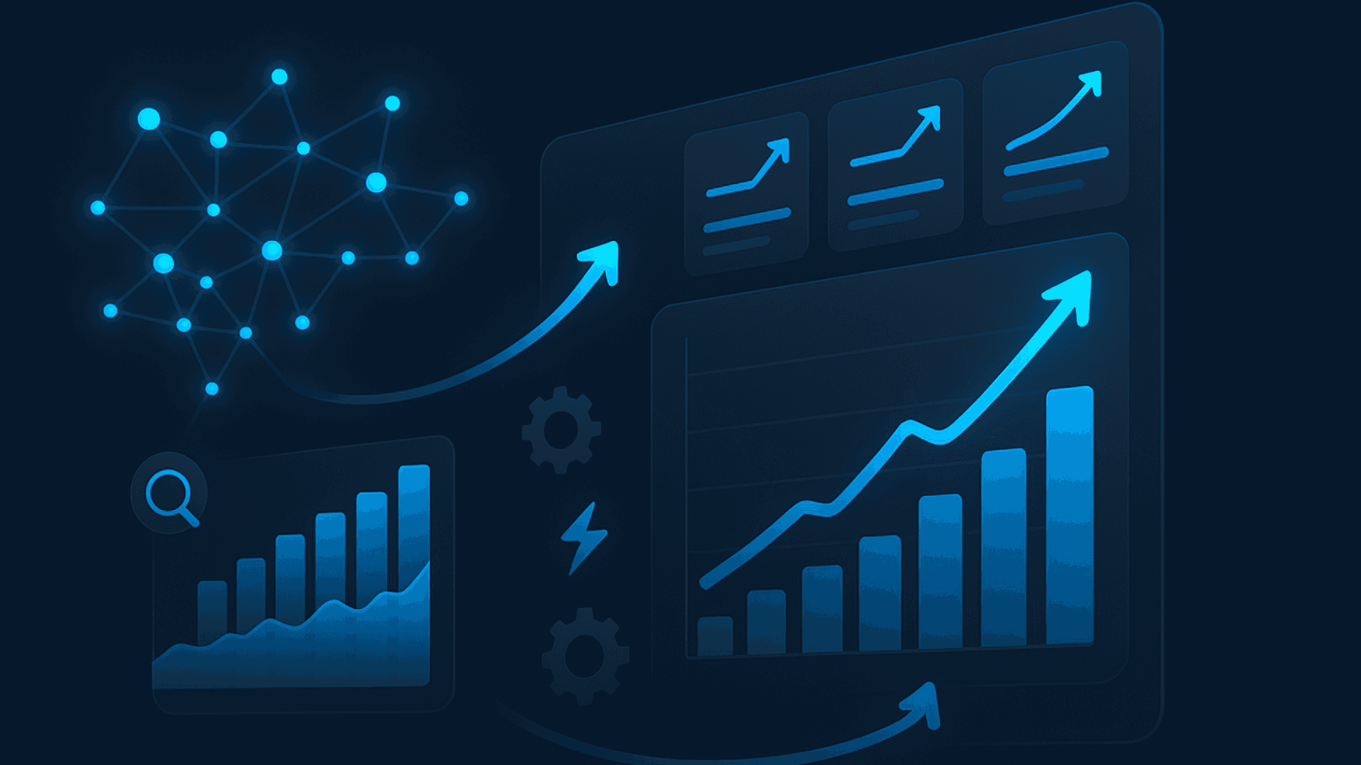 Dashboards and charts representing AI-powered data analytics integration